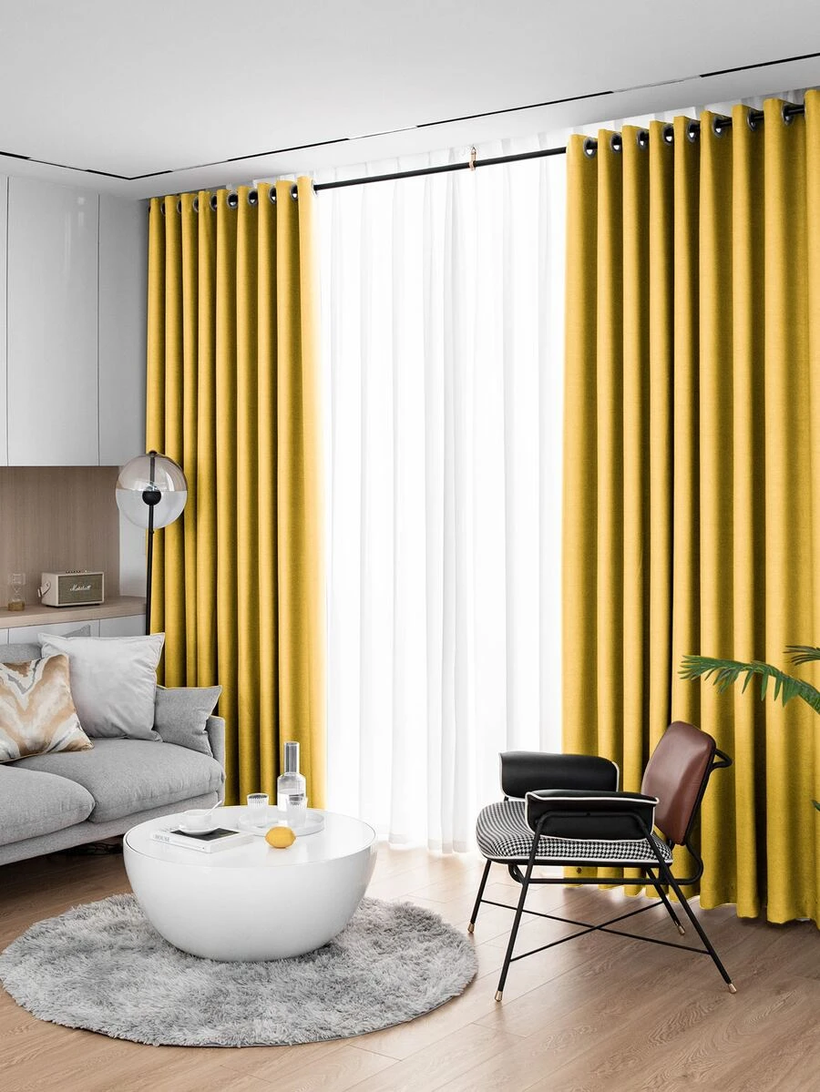 Solid Color Single Panel Blackout Curtain - Yellow - View 1