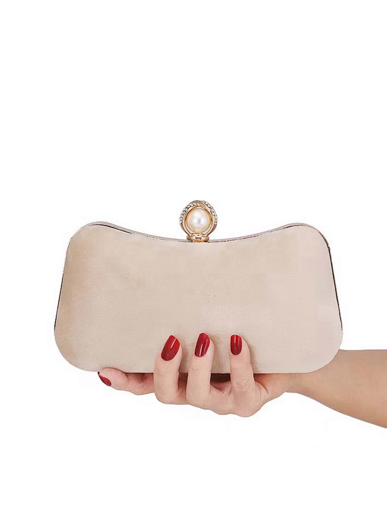 Brillo, brillante, lujoso, glamuroso, elegante, exquisito bolso con cadena de terciopelo con decoraciónación de perlas de imitación, bolso de novia perfecto para bodas, bailes y eventos de fiesta para niñas, mujeres, estudiantes universitarios, novatos y trabajadores de cuello blanco para fiestas, bailes, bodas - Albaricoque - Ver 1