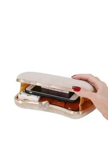 Brillo, brillante, lujoso, glamuroso, elegante, exquisito bolso con cadena de terciopelo con decoraciónación de perlas de imitación, bolso de novia perfecto para bodas, bailes y eventos de fiesta para niñas, mujeres, estudiantes universitarios, novatos y trabajadores de cuello blanco para fiestas, bailes, bodas - Albaricoque - Ver 5