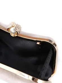Brillo, brillante, lujoso, glamuroso, elegante, exquisito bolso con cadena de terciopelo con decoraciónación de perlas de imitación, bolso de novia perfecto para bodas, bailes y eventos de fiesta para niñas, mujeres, estudiantes universitarios, novatos y trabajadores de cuello blanco para fiestas, bailes, bodas - Albaricoque - Ver 6