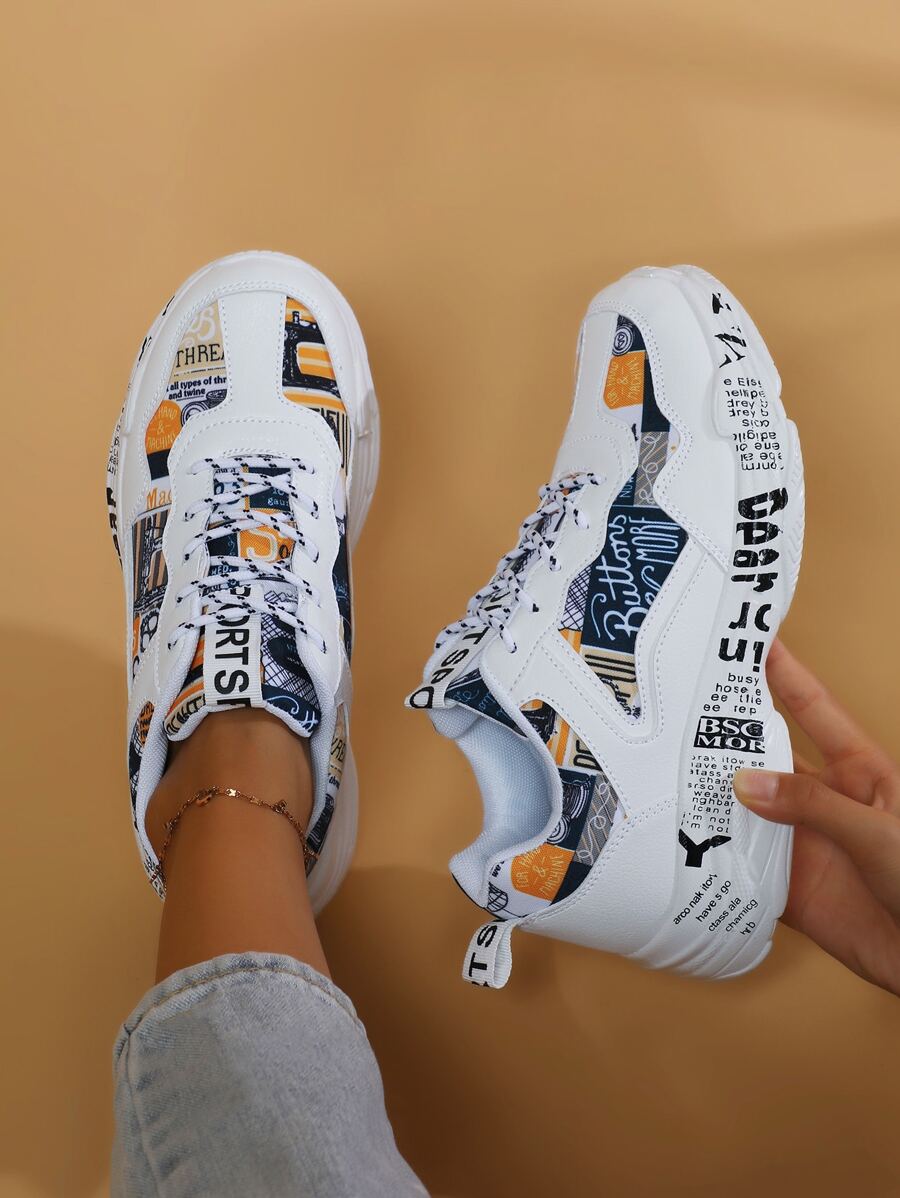 Letter Graphic Lace-up Front Chunky Sneakers