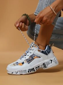 Letter Graphic Lace-up Front Chunky Sneakers - Multicolor - View 5