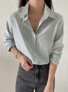 DAZY Camisa con botones a rayas, ropa de vuelta al colegio, ropa de mujer de otoño con manga larga - verde menta - Ver 2