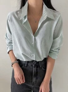 DAZY Camisa con botones a rayas, ropa de vuelta al colegio, ropa de mujer de otoño con manga larga - verde menta - Ver 5