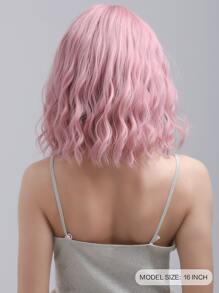 Pelucas Bob con flequillo Color rosa peluca ondulada de agua pelucas sintéticas de fibra resistente al calor de onda profunda de 16 pulgadas para mujeres de uso diario - Rosa - Ver 2