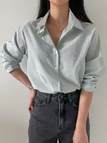 DAZY Camisa con botones a rayas, ropa de vuelta al colegio, ropa de mujer de otoño con manga larga - verde menta - Ver 3