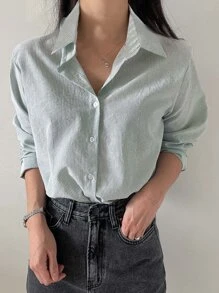 DAZY Camisa con botones a rayas, ropa de vuelta al colegio, ropa de mujer de otoño con manga larga - verde menta - Ver 4