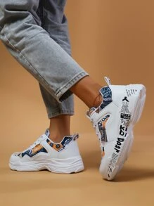 Letter Graphic Lace-up Front Chunky Sneakers - Multicolor - View 3
