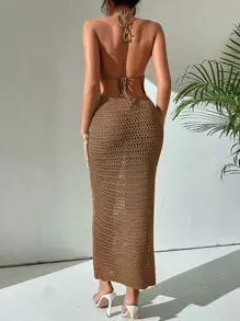 Breezaya Crochet Backless Halter Neck Bodycon Dress
