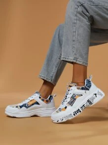 Letter Graphic Lace-up Front Chunky Sneakers - Multicolor - View 4