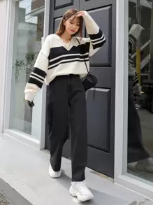 DAZY Quần jean chi tiết túi ống rộng - màu đen - Xem 3