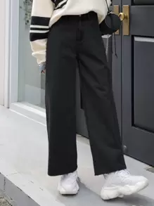 DAZY Quần jean chi tiết túi ống rộng - màu đen - Xem 4