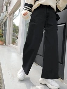 DAZY Quần jean chi tiết túi ống rộng - màu đen - Xem 5