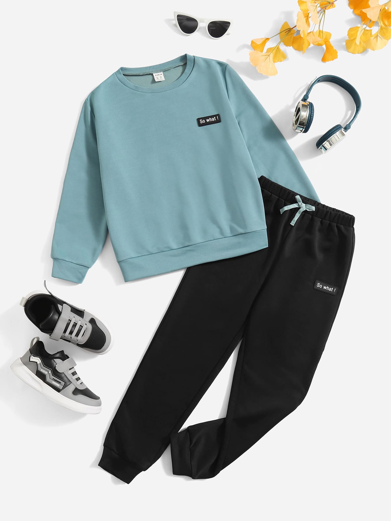 SHEIN Boys Patch Detail Sweatshirt & Joggers - Multicolor - View 1