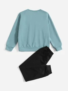 SHEIN Boys Patch Detail Sweatshirt & Joggers - Multicolor - View 2