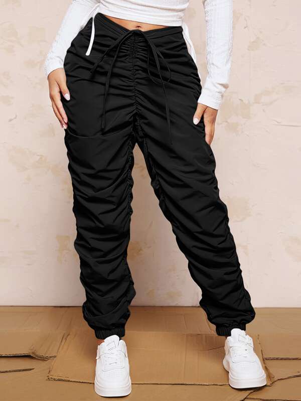 SHEIN SXY Pantaloni stivuiti cu șnur de primăvară în talie