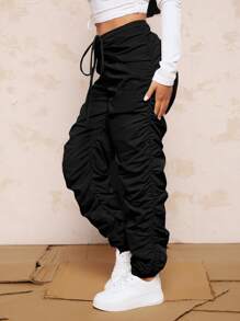 SHEIN SXY Pantalones Apilados Con Cintura Con Cordón De Primavera - Negro - Ver 5