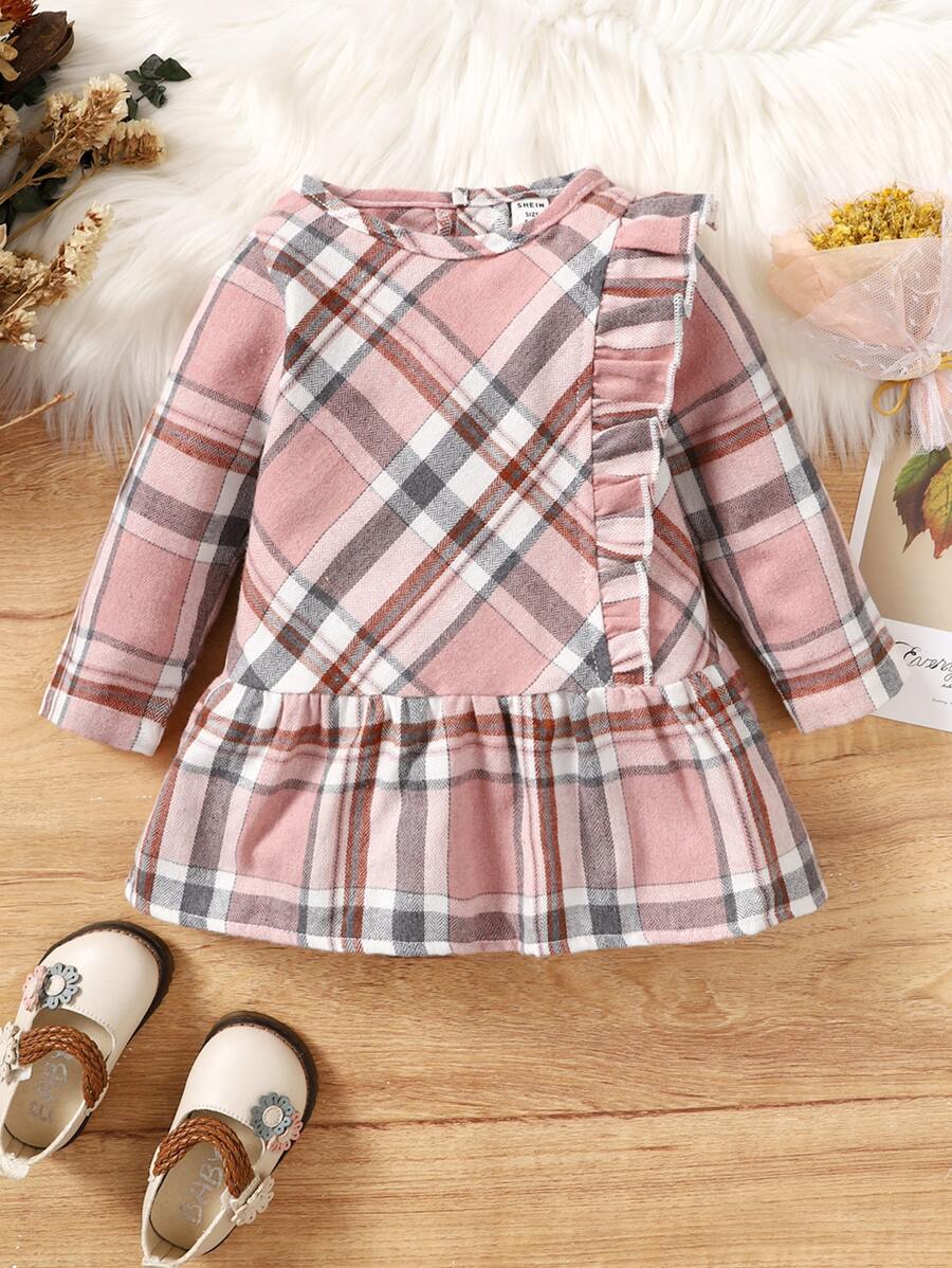 Đầm em bé Nút Xù Viên lá sen kẻ sọc Dễ thương - Bụi hồng - Xem 1