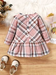 Đầm em bé Nút Xù Viên lá sen kẻ sọc Dễ thương - Bụi hồng - Xem 2