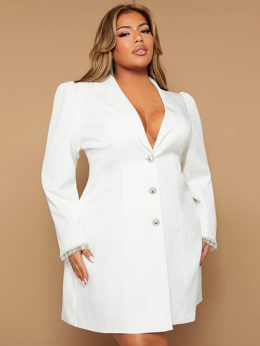 SHEIN SXY Áo vest Plus size Nút phía trước màu trơn Thanh lịch - trắng - Xem 1