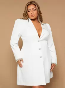 SHEIN SXY Áo vest Plus size Nút phía trước màu trơn Thanh lịch - trắng - Xem 4