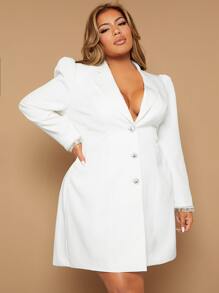 SHEIN SXY Áo vest Plus size Nút phía trước màu trơn Thanh lịch - trắng - Xem 6