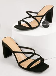 SHUZIA Tacones de bloque ajuste ancho de punta abierta sin cordones - Negro - Ver 1