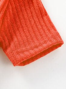 SHEIN 年輕女孩用肋紋編織的純色t卹和緊身褲 - 橘色 - 查看 3