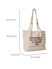 Letter Large Capacity Slogan Graphic Chain Decor Square Bag - Beige - View 3