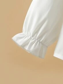 SHEIN 年輕女孩蝴蝶結前扭紋袖襯衫