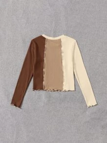 SHEIN Tops con gái Xù nhỏ Gân đan Tương phản ràng buộc Khối Màu Giải trí - Nhiều màu - Xem 2