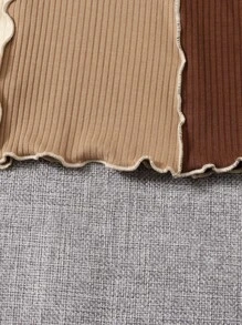 SHEIN Tops con gái Xù nhỏ Gân đan Tương phản ràng buộc Khối Màu Giải trí - Nhiều màu - Xem 3