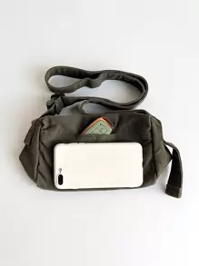 Fashionable Canvas Crossbody Bag, Portable & Foldable With Zipper Closure, Perfect For Women's Daily Commuting, School, Shopping And Casual Outings, Front Pocket For Small Items Like Keys And Phone