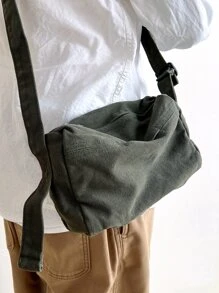 Fashionable Canvas Crossbody Bag, Portable & Foldable With Zipper Closure, Perfect For Women's Daily Commuting, School, Shopping And Casual Outings, Front Pocket For Small Items Like Keys And Phone
