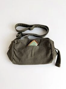 Fashionable Canvas Crossbody Bag, Portable & Foldable With Zipper Closure, Perfect For Women's Daily Commuting, School, Shopping And Casual Outings, Front Pocket For Small Items Like Keys And Phone