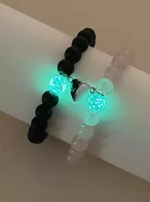 2入組情侶夜光磁性愛心掛飾串珠手鏈 - 彩色 - 查看 1