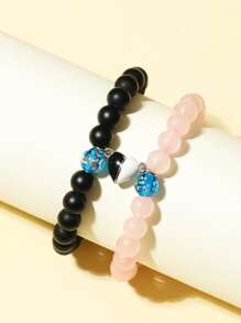 2入組情侶夜光磁性愛心掛飾串珠手鏈 - 彩色 - 查看 3