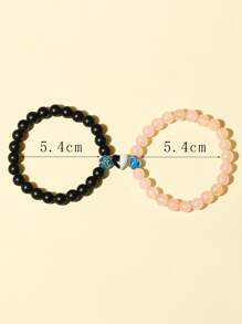 2入組情侶夜光磁性愛心掛飾串珠手鏈 - 彩色 - 查看 4