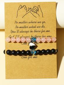 2入組情侶夜光磁性愛心掛飾串珠手鏈 - 彩色 - 查看 8