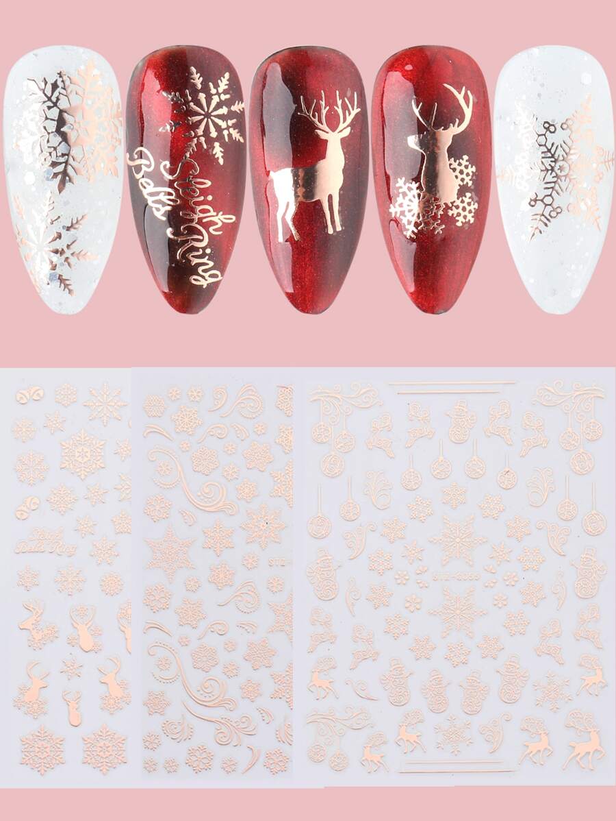FULL BEAUTY 3sheets Christmas Cartoon Graphic Nail Art Sticker - Rose Gold - View 1