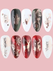 FULL BEAUTY 3sheets Christmas Cartoon Graphic Nail Art Sticker - Rose Gold - View 5