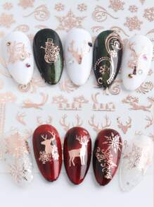 FULL BEAUTY 3sheets Christmas Cartoon Graphic Nail Art Sticker - Rose Gold - View 7