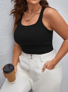 Calvaya Plus Solid Tank Knit Top - Black - View 1