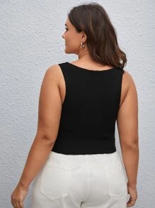 Calvaya Plus Solid Tank Knit Top - Black - View 2