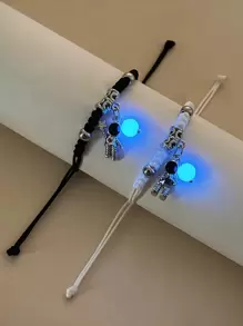 ATLVXJL 2pcs Couple Glow In The Dark Astronaut Charm Bracelet - Multicolor - View 3