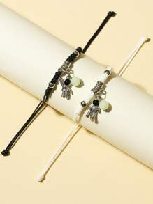 ATLVXJL 2pcs Couple Glow In The Dark Astronaut Charm Bracelet - Multicolor - View 4