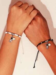 ATLVXJL 2pcs Couple Glow In The Dark Astronaut Charm Bracelet - Multicolor - View 9