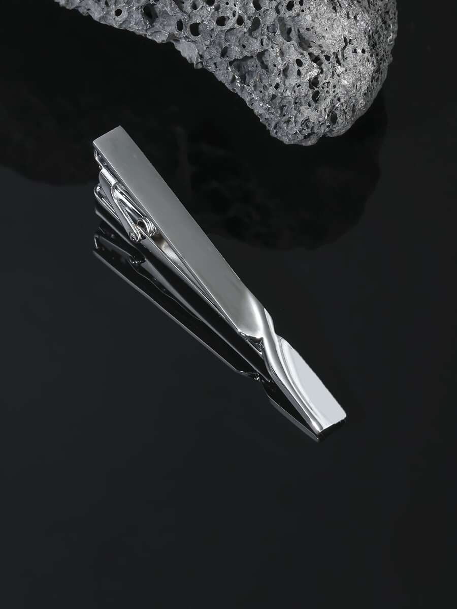 1個簡約設計銀色領帶夾,適用於男士日常佩戴 - 銀色 - 查看 1