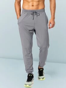 G Gradual Men Drawstring Waist Zipper Pocket Sports Trousers - Light Grey - View 3