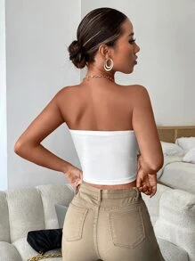 SHEIN Essnce Twist Front Crop Tube Top - White - View 2